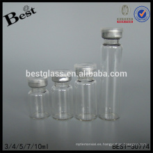 Frasco de vidrio tubular químico de 3/4/5/7 / 10ml con el casquillo de aluminio, botella de cristal vacía del tubo, proveedor cosmético de la botella